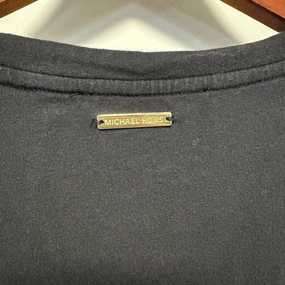 Michael Kors Tee Shirt Dress with Ruching Medium Women’s Black Gold Short Sleeve - Picture 3 of 13